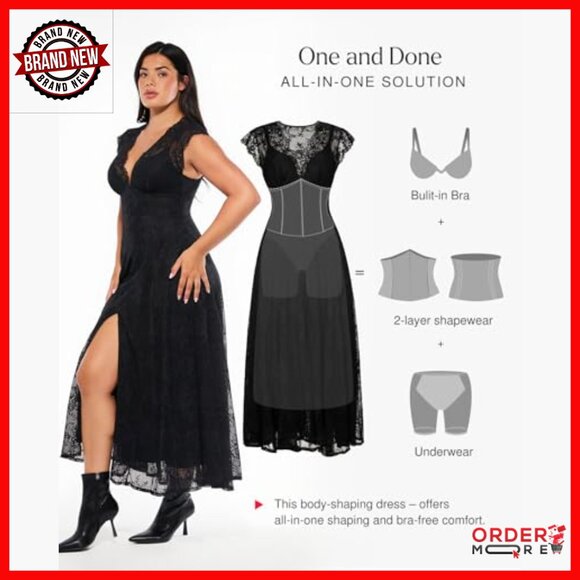 Formal Lace Maxi Dress with Built-In Shapewear, V-Neck, Sleeveless - Picture 4 of 7